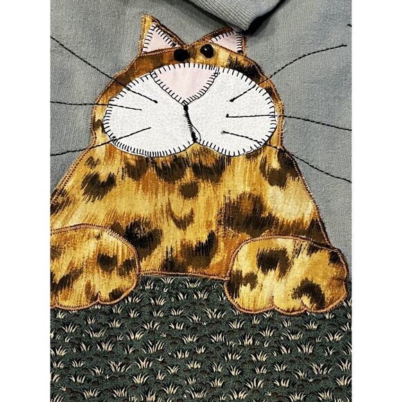 Hanes Cardigan Sweater Womens Medium Cat Applique Button Front Animal Novelty - Picture 6 of 13